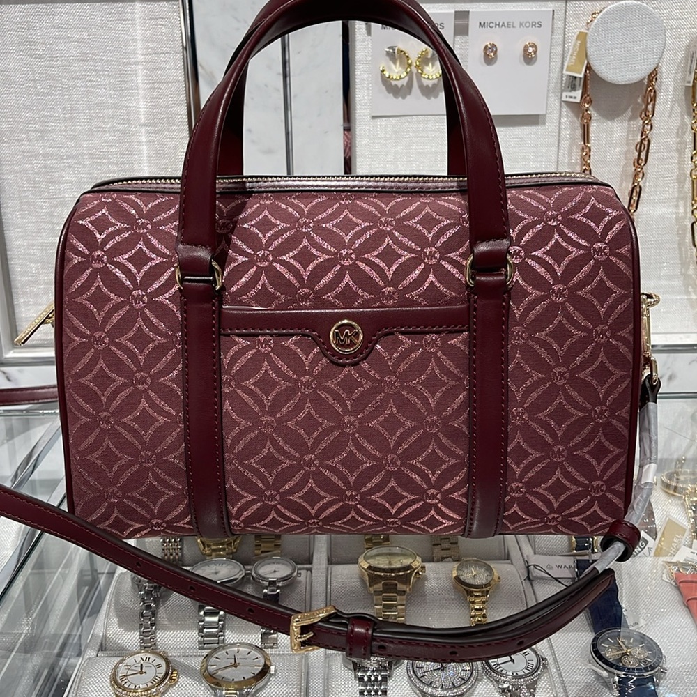 MICHAEL KORS JST TRAVEL MEDIUM DUFFLE SATCHEL SHOULDER CROSSBODY BAG MK OXBLOOD